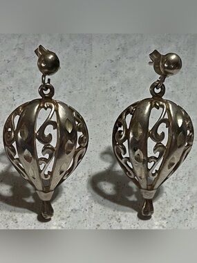 Signed © 925 Sterling Silver Filigree Balloon Drop Earrings